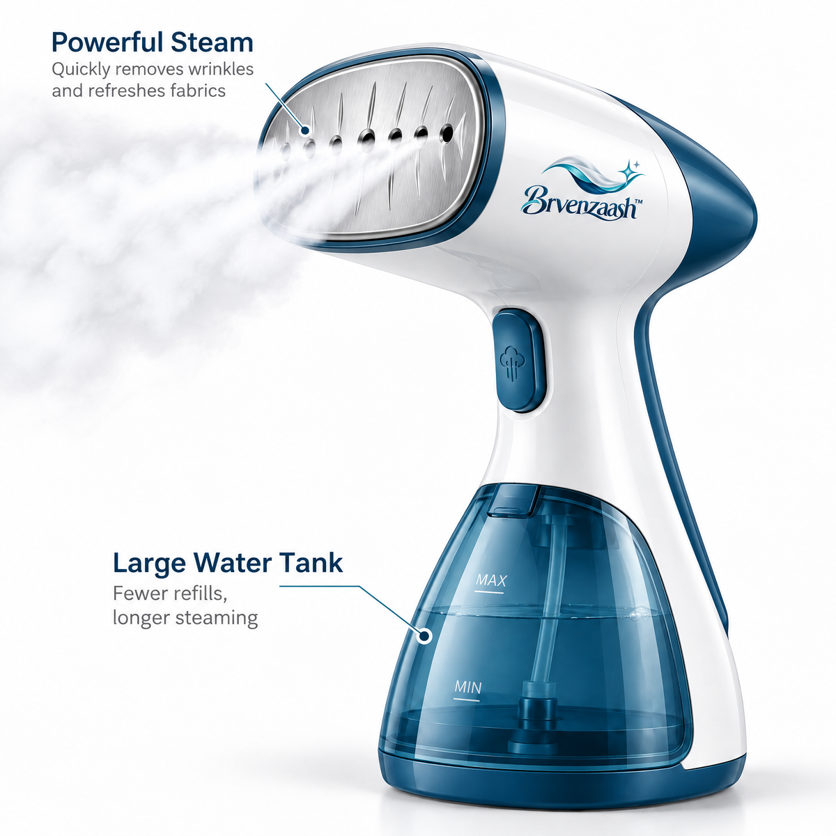 Brvenzaash™ Portable Garment Steamer – Handheld Clothes Steamer with Fast Heating, Wrinkle Removal & Travel-Friendly Design