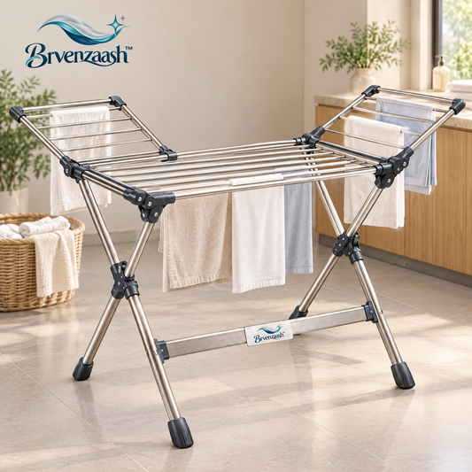 Brvenzaash™ Foldable Clothes Drying Rack – Adjustable Laundry Stand with Multi-Rod Design & Space-Saving Storage
