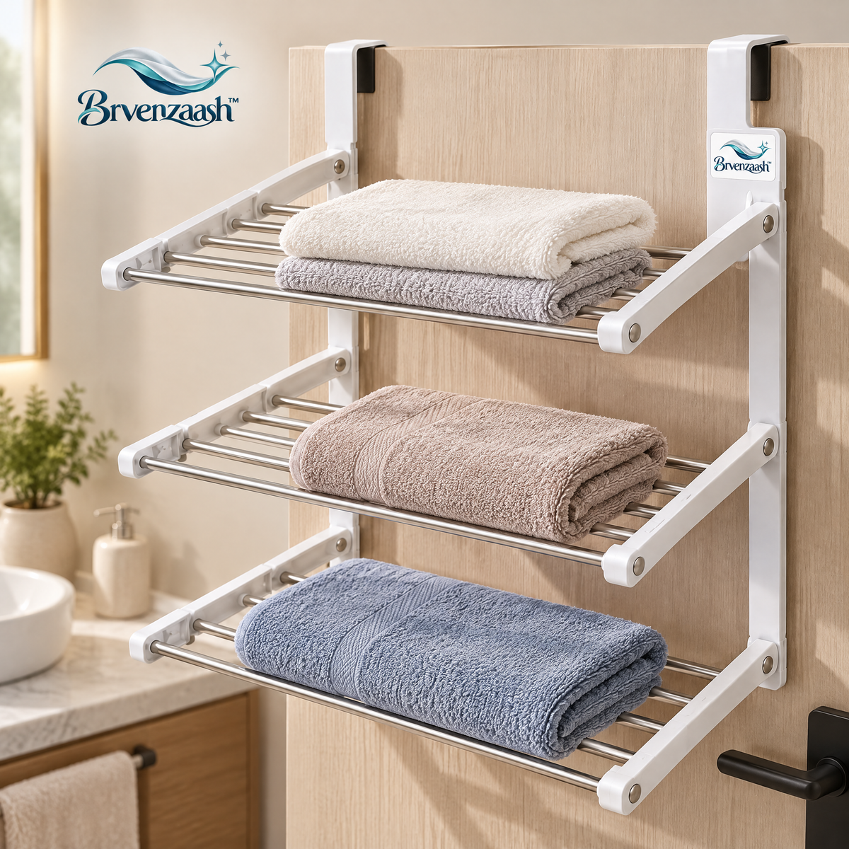 Brvenzaash™ Over Door Drying Rack – Foldable Multi-Level Towel & Clothes Drying Organizer for Bathroom and Laundry Room