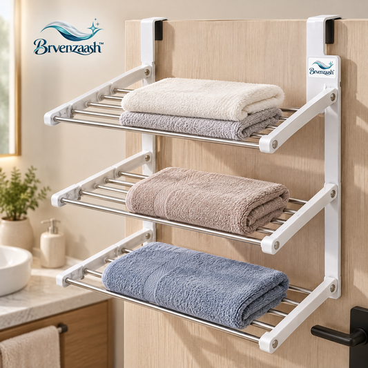 Brvenzaash™ Over Door Drying Rack – Foldable Multi-Level Towel & Clothes Drying Organizer for Bathroom and Laundry Room