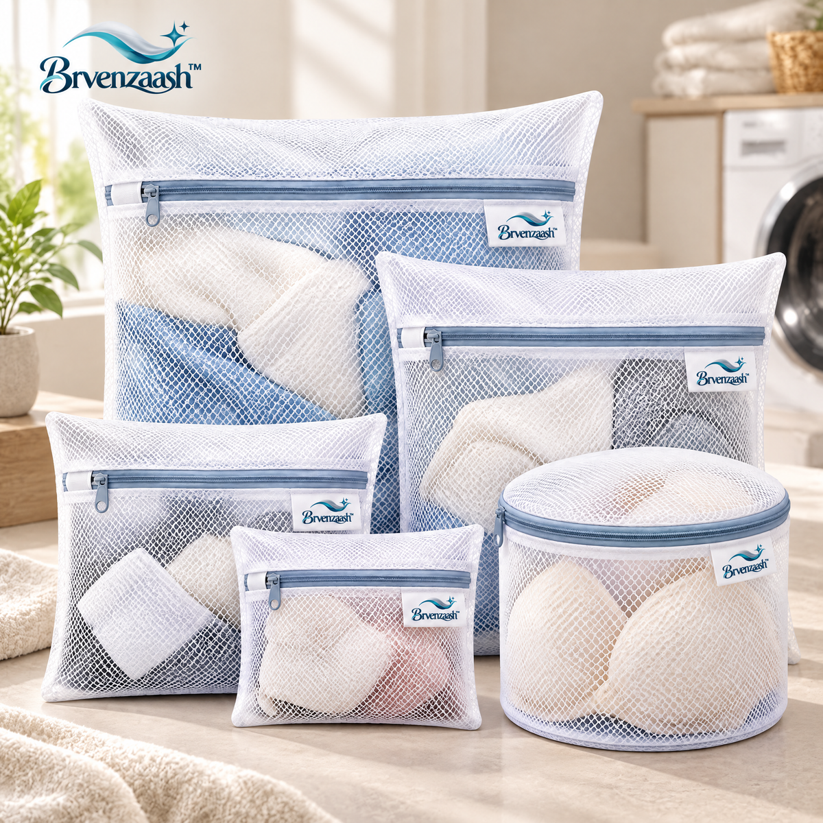 Brvenzaash™ Laundry Mesh Bags Set – Breathable Washing Bags with Multiple Sizes for Clothes & Delicate Garment Care