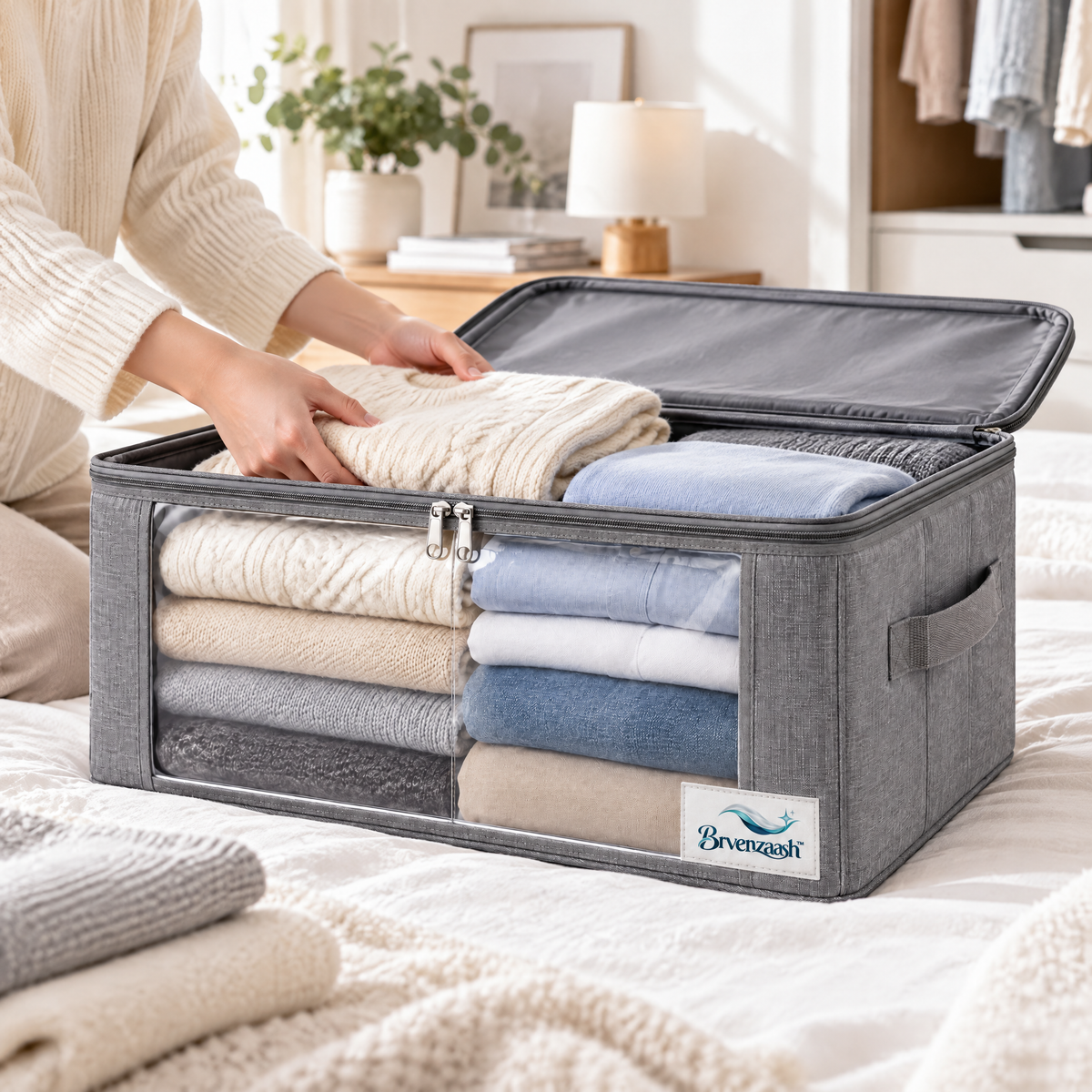 Brvenzaash™ Wardrobe Organizer Bags – Large Foldable Clothing Storage Boxes with Transparent Window for Closet Organization
