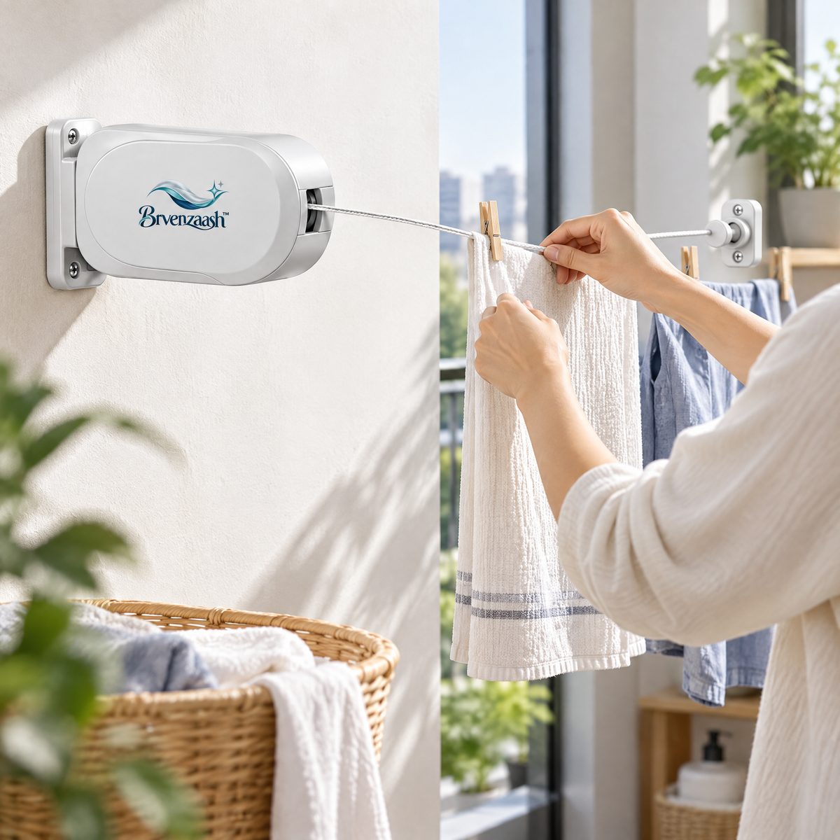 Brvenzaash™ Retractable Clothesline – Wall-Mounted Extendable Laundry Drying Line for Bathroom, Balcony & Laundry Room