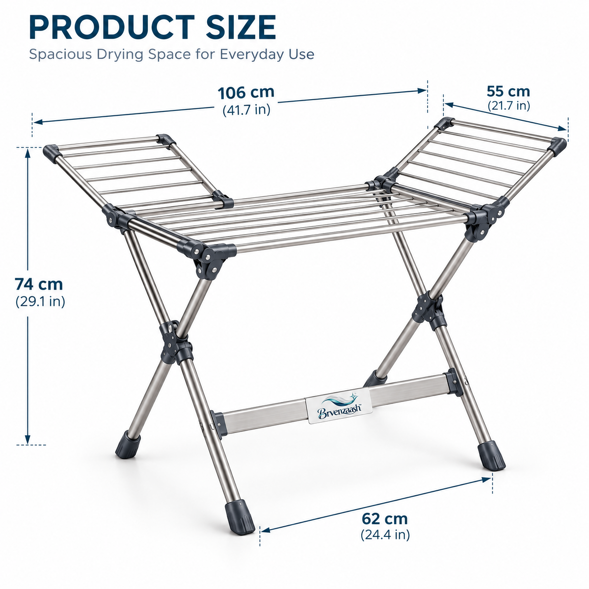 Brvenzaash™ Foldable Clothes Drying Rack – Adjustable Laundry Stand with Multi-Rod Design & Space-Saving Storage