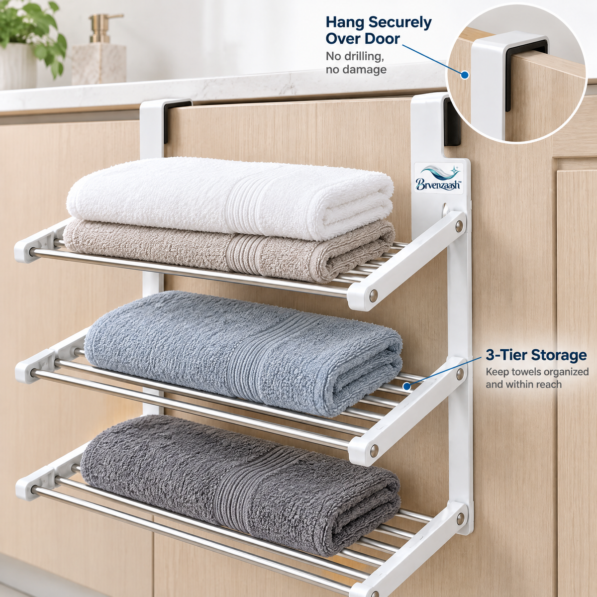 Brvenzaash™ Over Door Drying Rack – Foldable Multi-Level Towel & Clothes Drying Organizer for Bathroom and Laundry Room