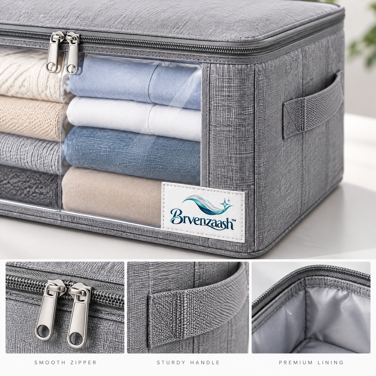 Brvenzaash™ Wardrobe Organizer Bags – Large Foldable Clothing Storage Boxes with Transparent Window for Closet Organization