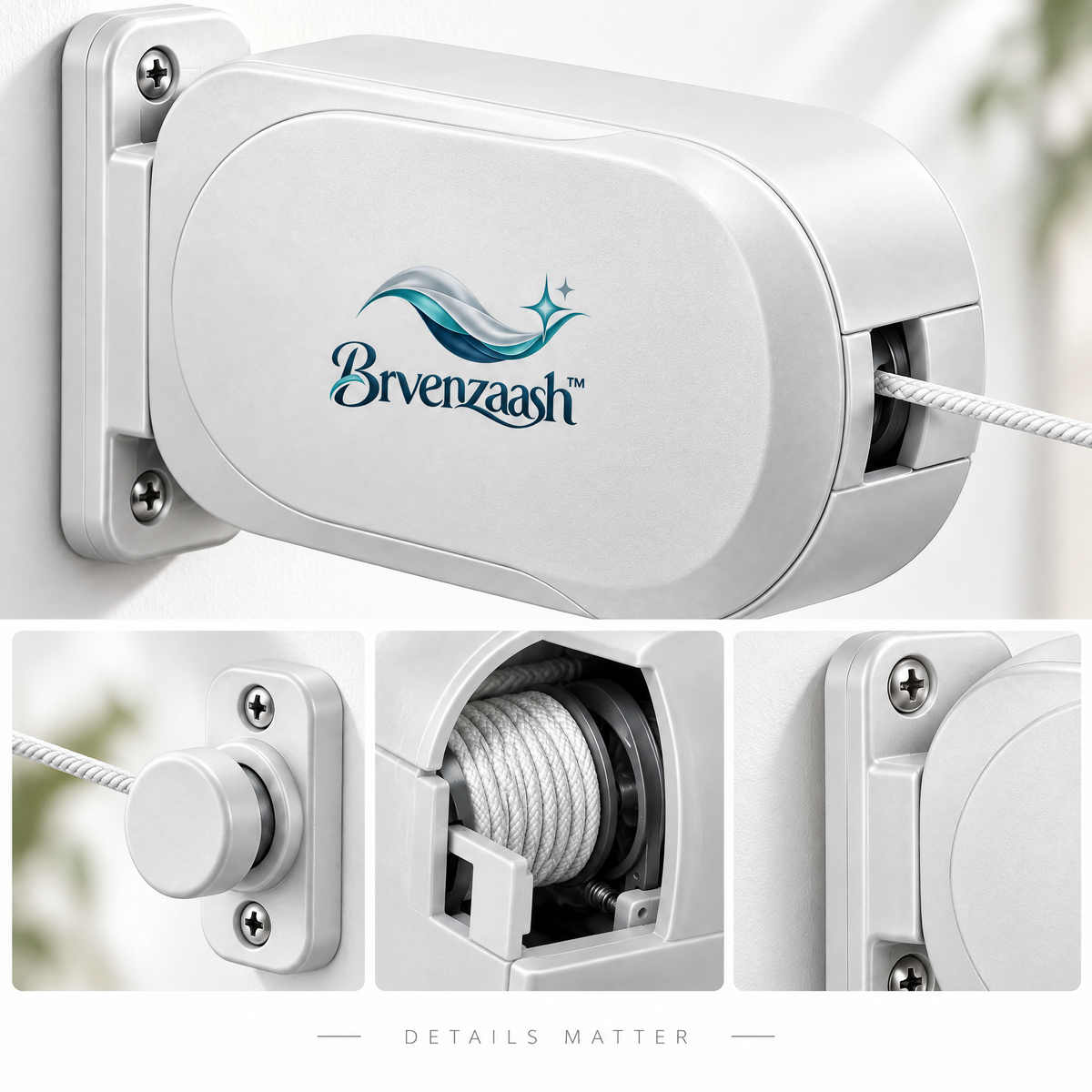 Brvenzaash™ Retractable Clothesline – Wall-Mounted Extendable Laundry Drying Line for Bathroom, Balcony & Laundry Room