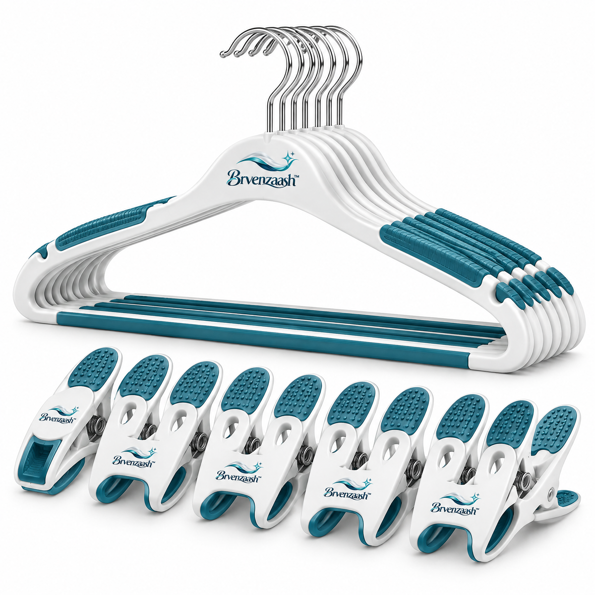 Brvenzaash™ Clothes Drying Clips & Hangers Set – Multi-Purpose Laundry Hanger Organizer with Anti-Slip Clips