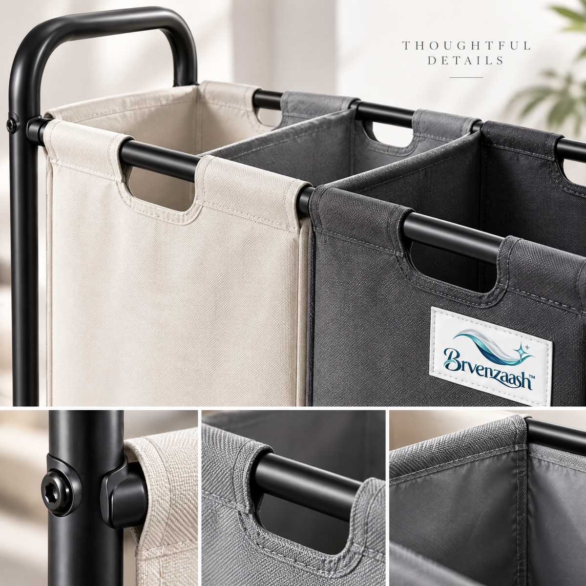 Brvenzaash™ Laundry Sorting Hamper – 3 Compartment Clothes Basket with Removable Bags for Laundry Room Organization