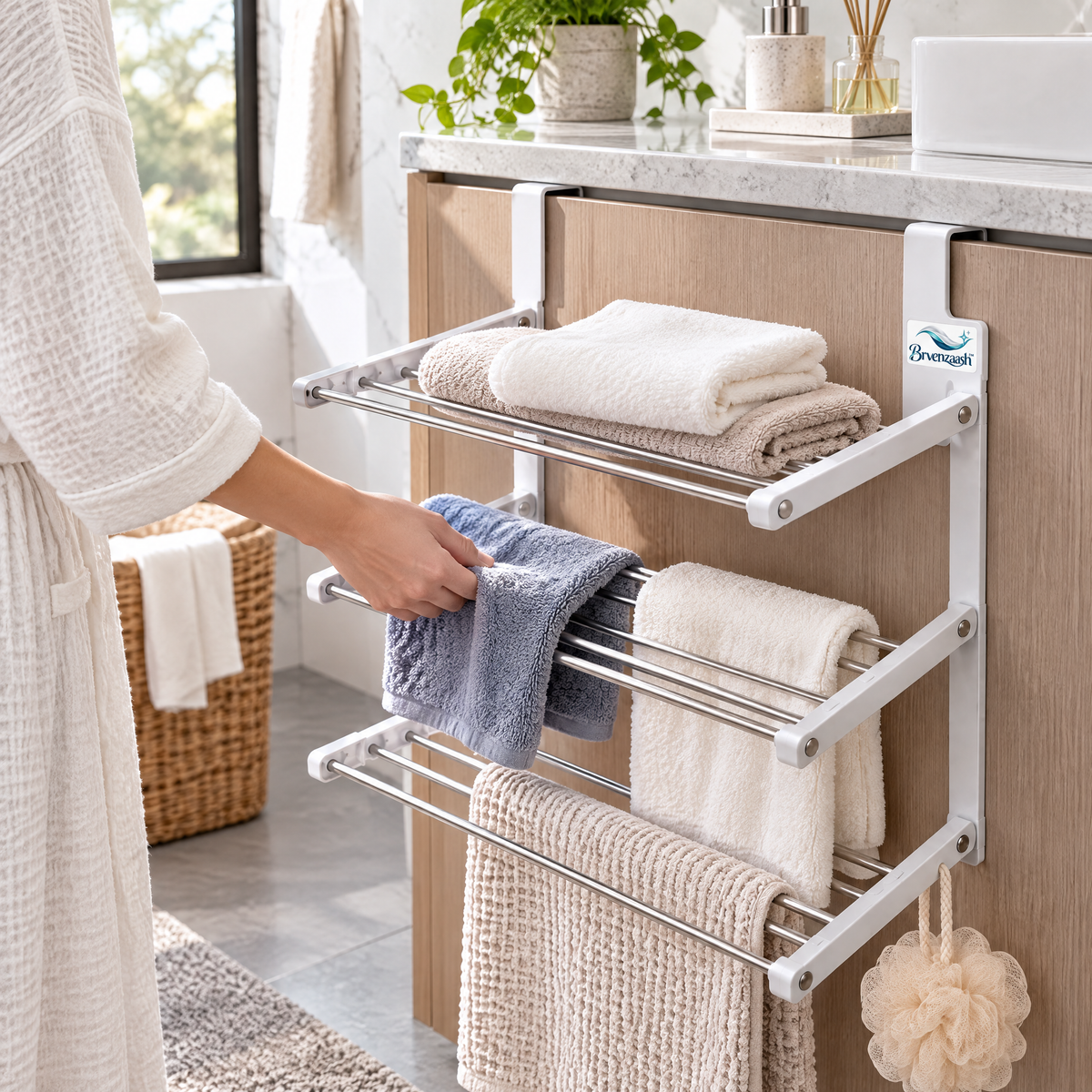 Brvenzaash™ Over Door Drying Rack – Foldable Multi-Level Towel & Clothes Drying Organizer for Bathroom and Laundry Room